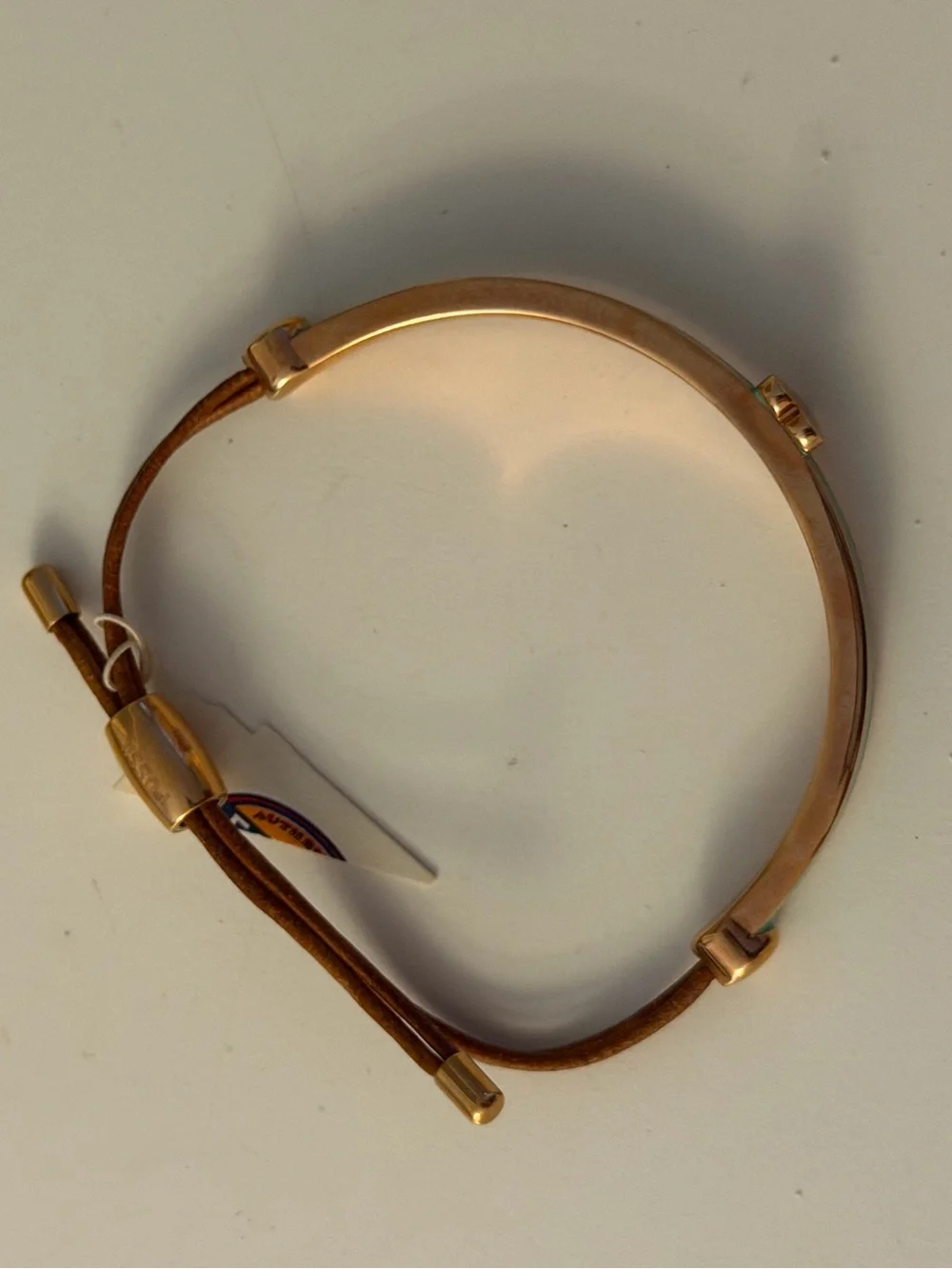 Gold-Tone Bracelet with Mint Green Enamel and Heart Accent